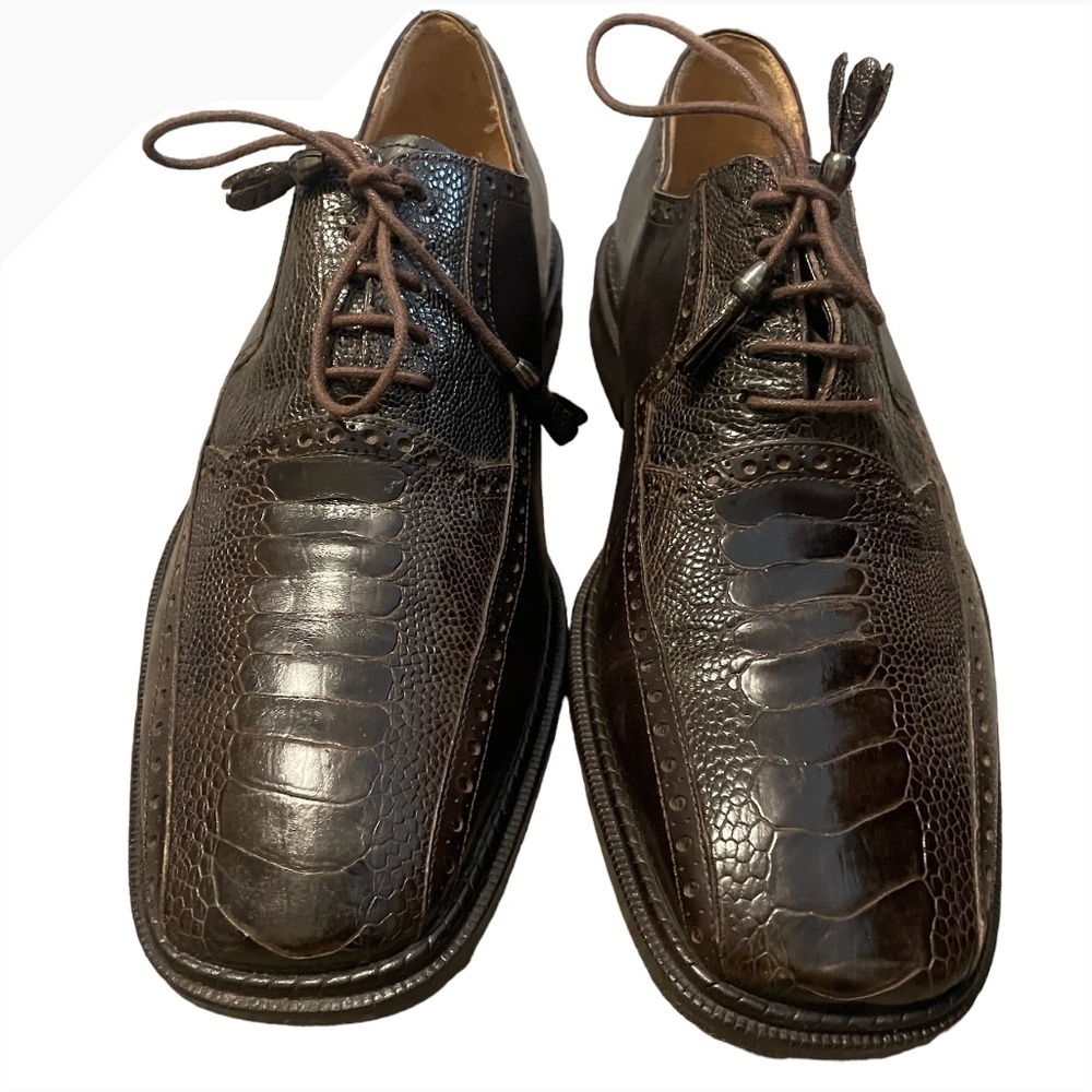 DESIGNER MEZLAN MEN SHOES OXFORDS GENUINE CROCODILE SQUARED TOE BROWN‎ SZ 10.5 M